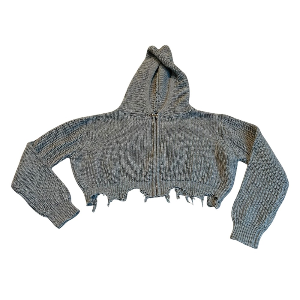 3/$15 ROMWE cropped distressed hooded sweater